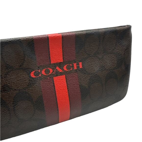 COACH Brown and Red Coated Canvas Wristlet with cardholder - Picture 4 of 8